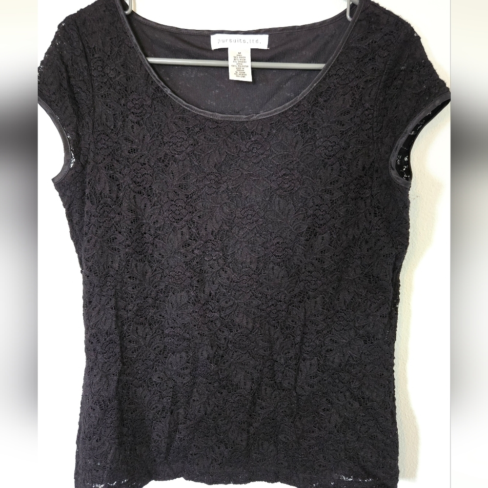 Pursuits Ltd. Black Lace Top Size Medium